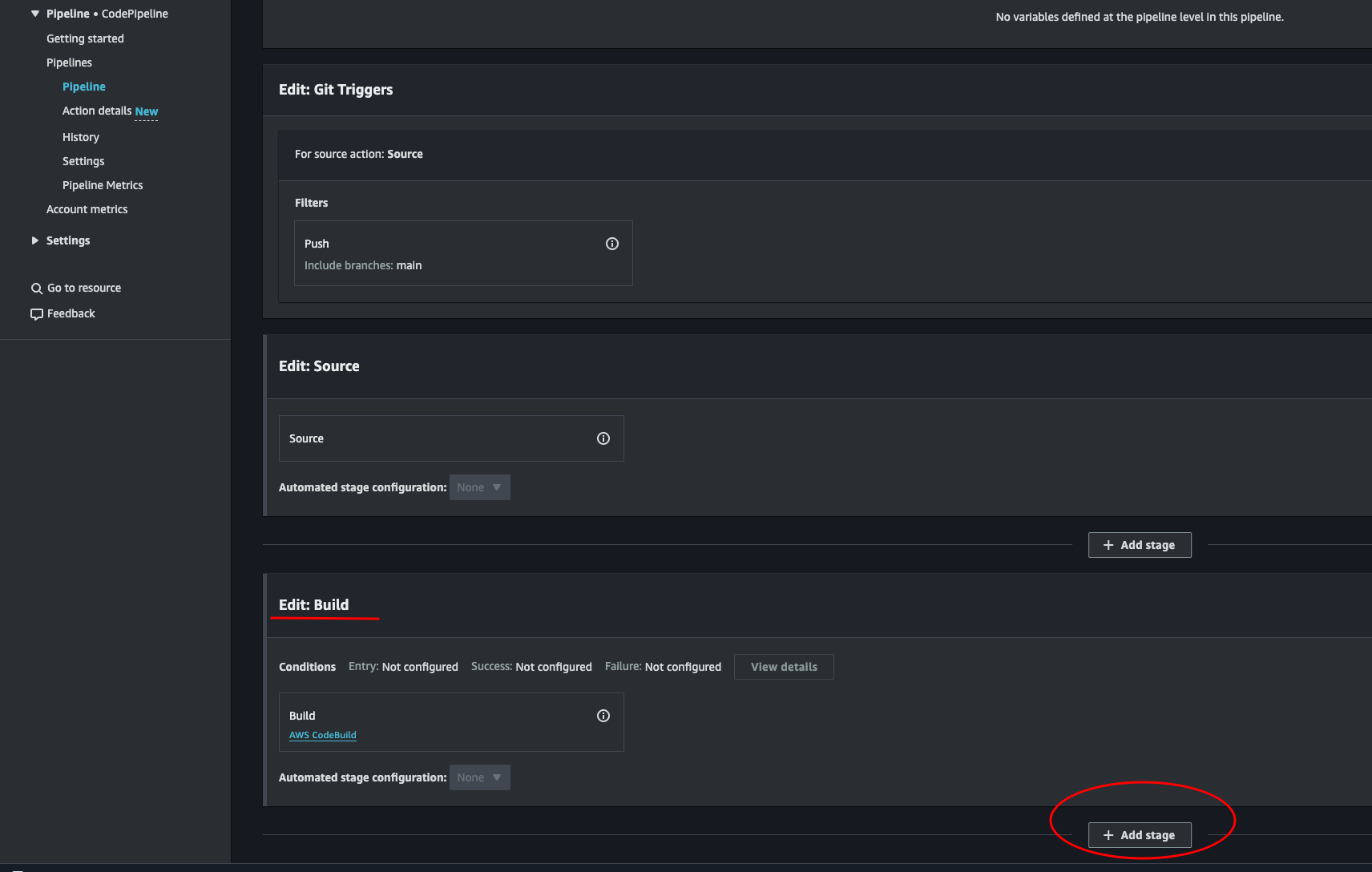 Edit pipeline add stage
