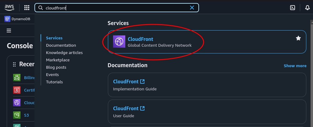 Search for CloudFront