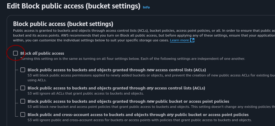 block all public access